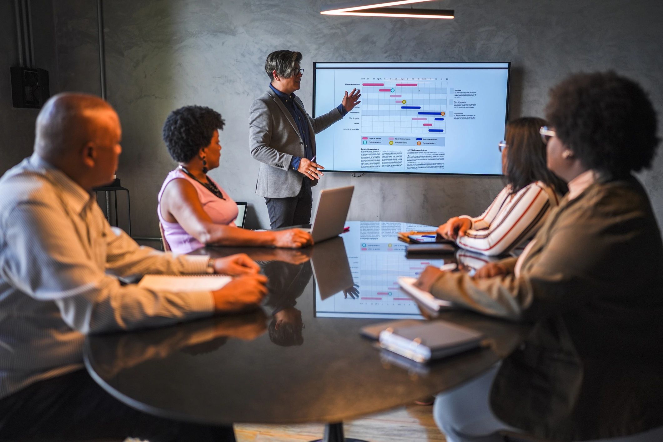Marketing strategy presentation during a business meeting