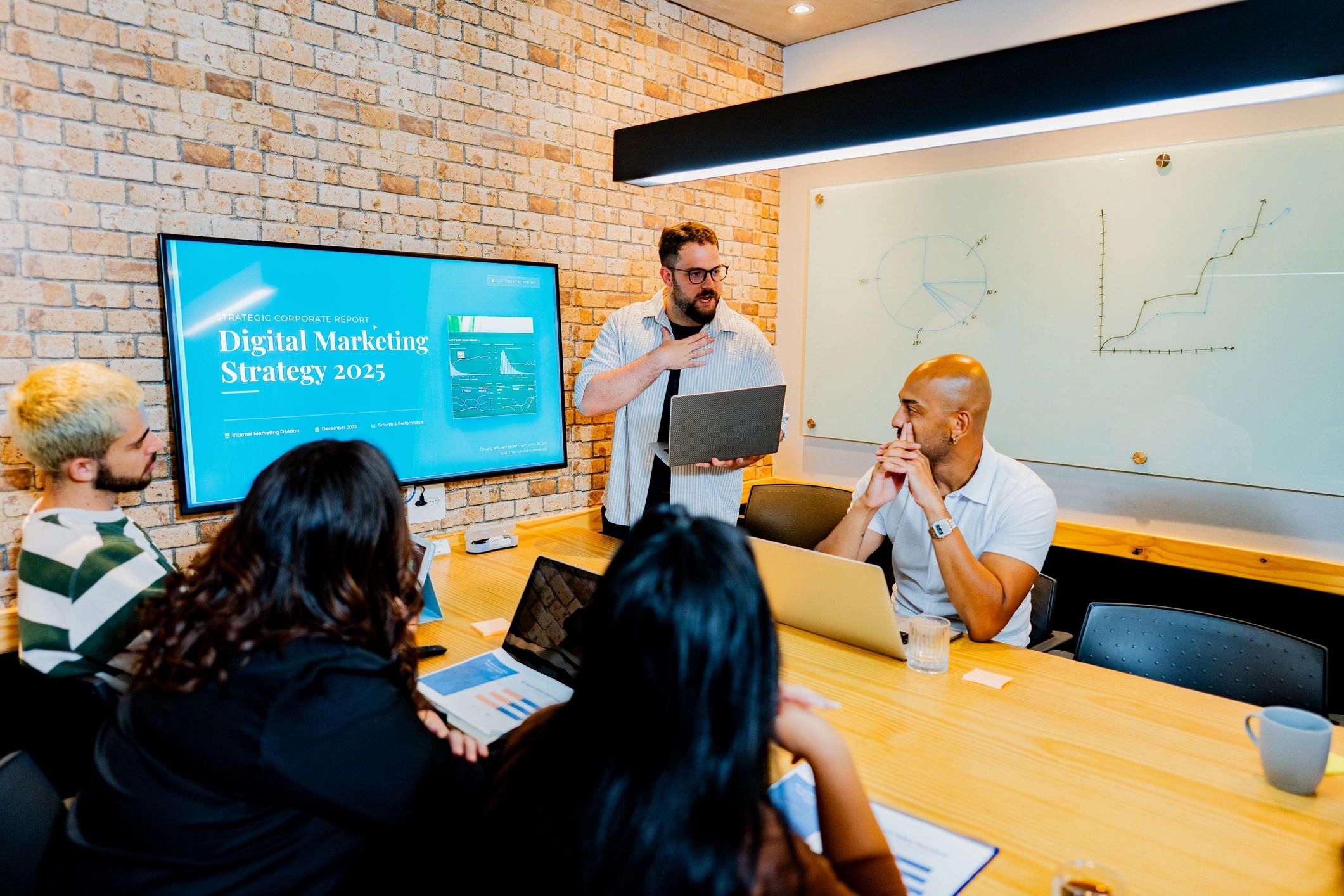 LeadZen team member presenting a marketing strategy in a meeting